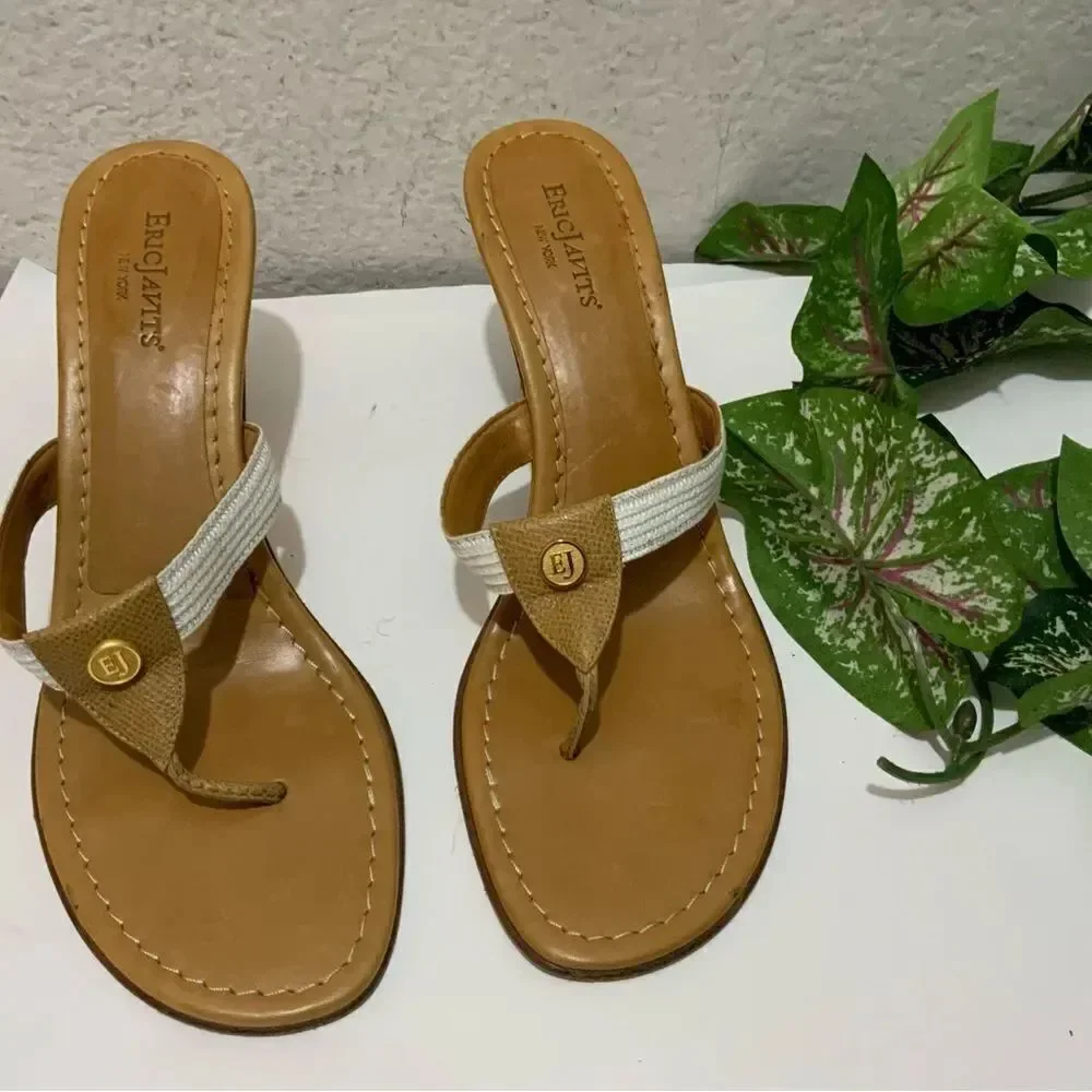 ERIC JAVITS' NEW YORK Brown & Gold Sandals 8.5 N